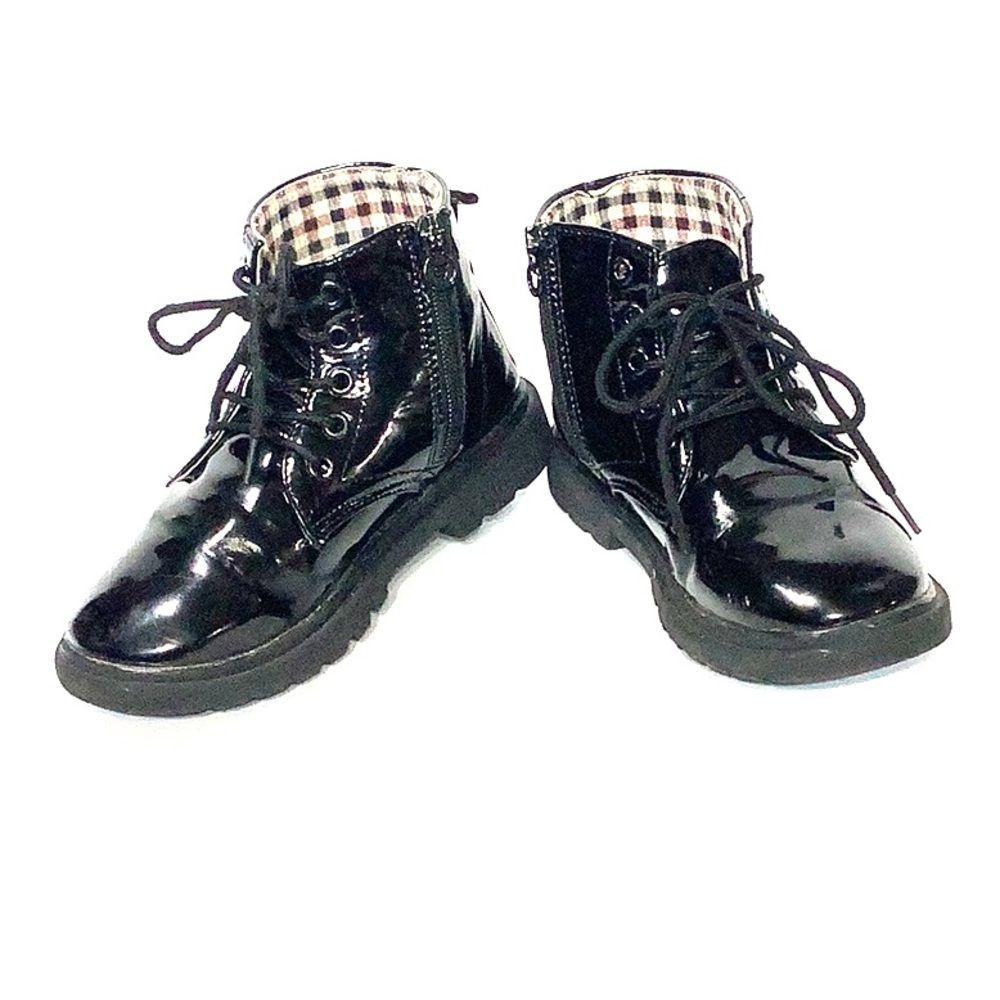 Kids size 12, black patent leather bootie boots